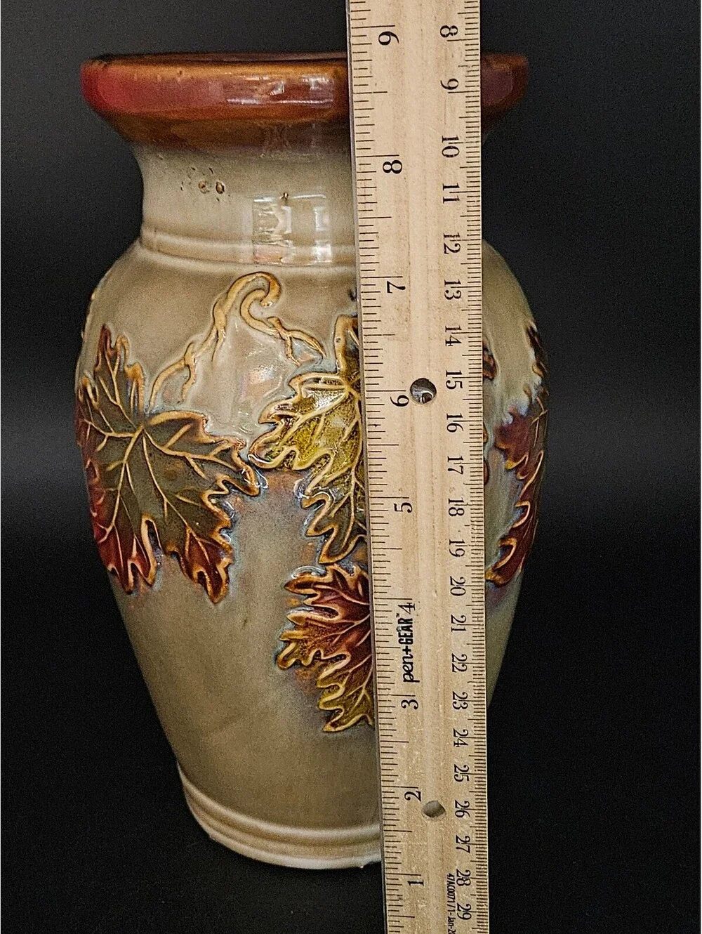 Vintage Ceramic Vase with Raised Autumn Leaves Design